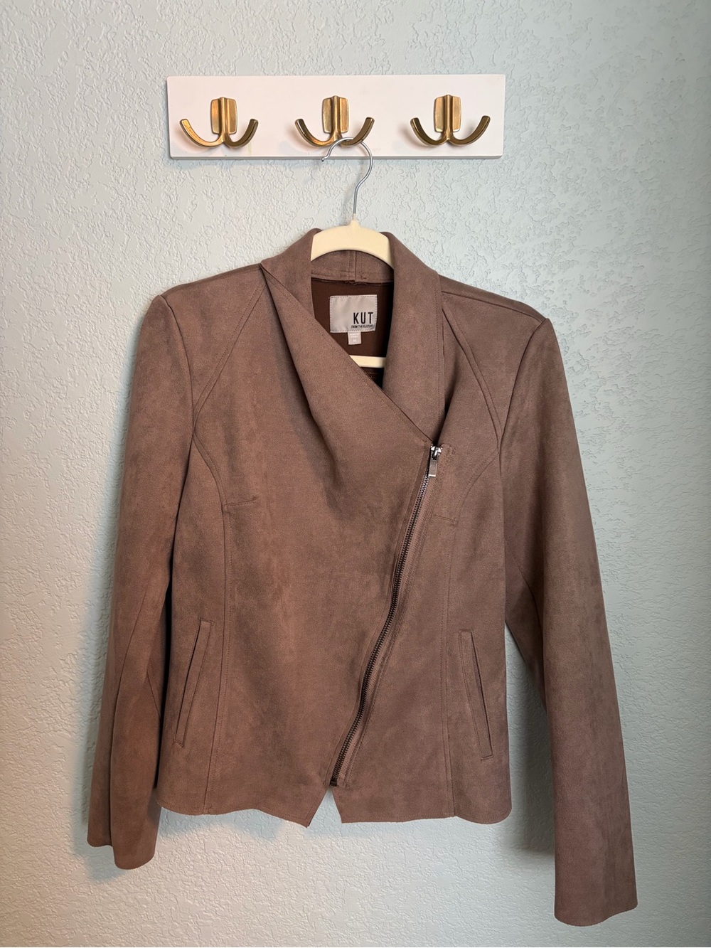 Kut from the Kloth Taupe Suede Open-Front Draped Jacket - Picture 5 of 7